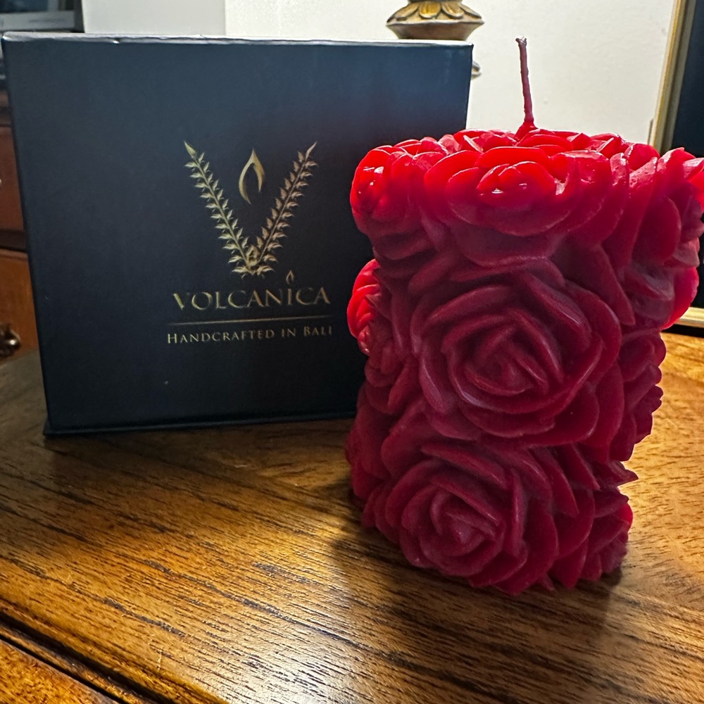 Volcanica Red Rose Pillar Candle Handmade in Bali